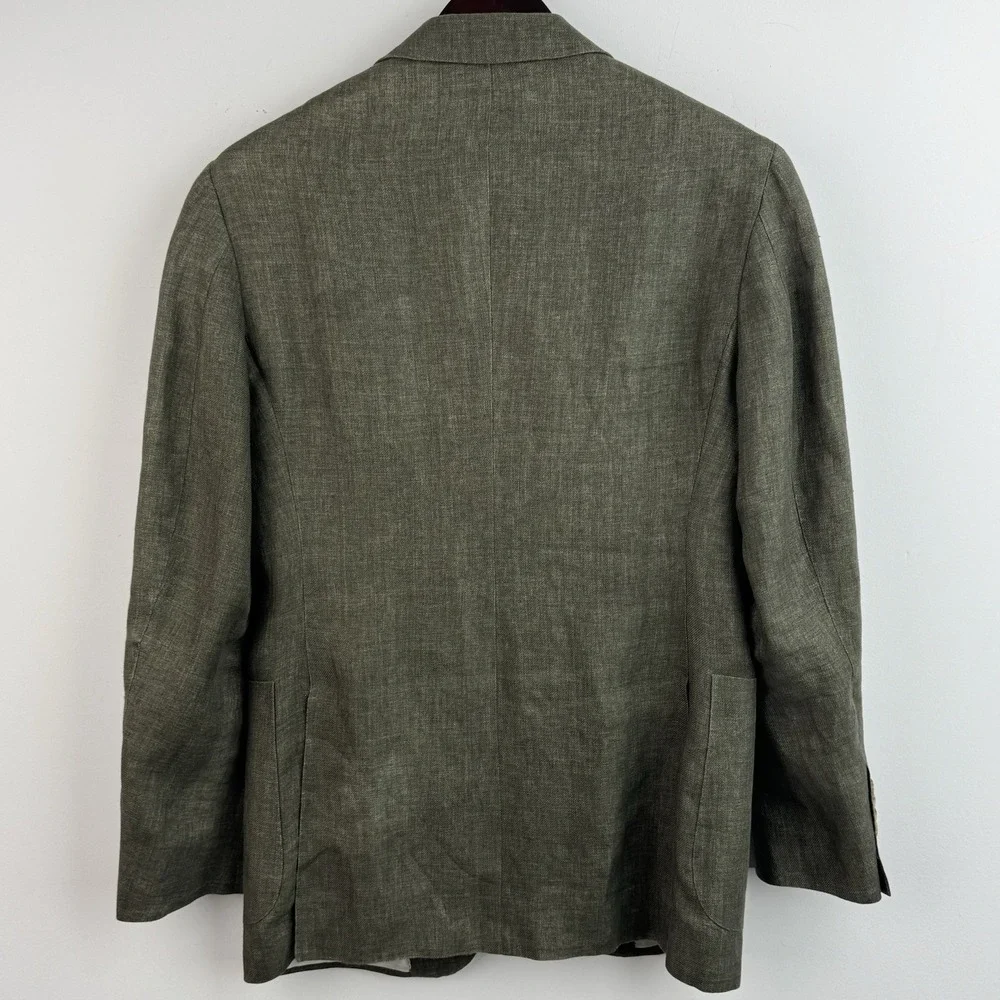 Suitsupply Havana Linen Suit Men's 36R Olive Green Slim 2 Piece Solbiati